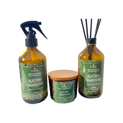 Kit Home Spray, Vela e Difusor de Varetas Alecrim