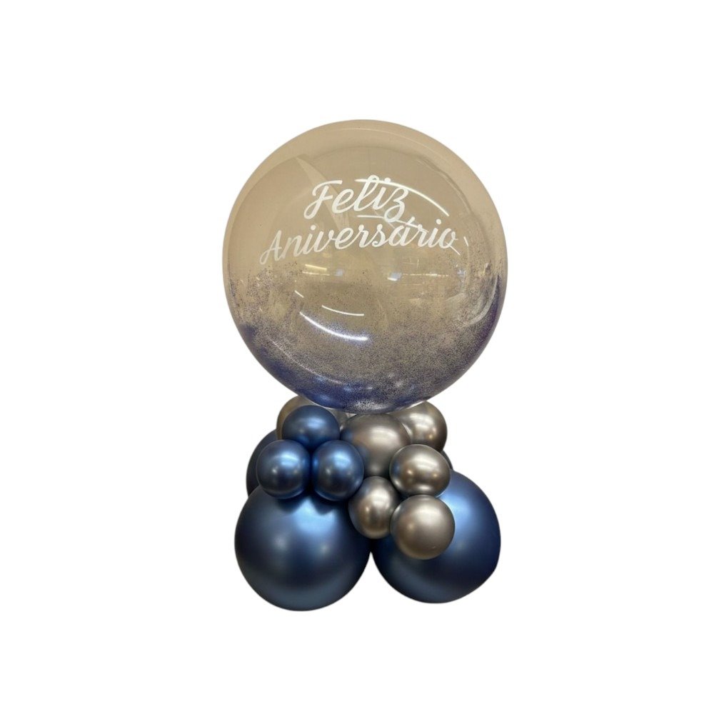 Arranjo com Balão Bubble Azul P Feliz Aniversário