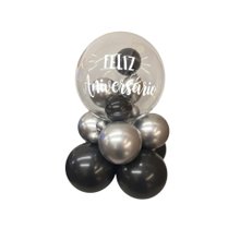 Arranjo com Balão Bubble Preto P Feliz Aniversário