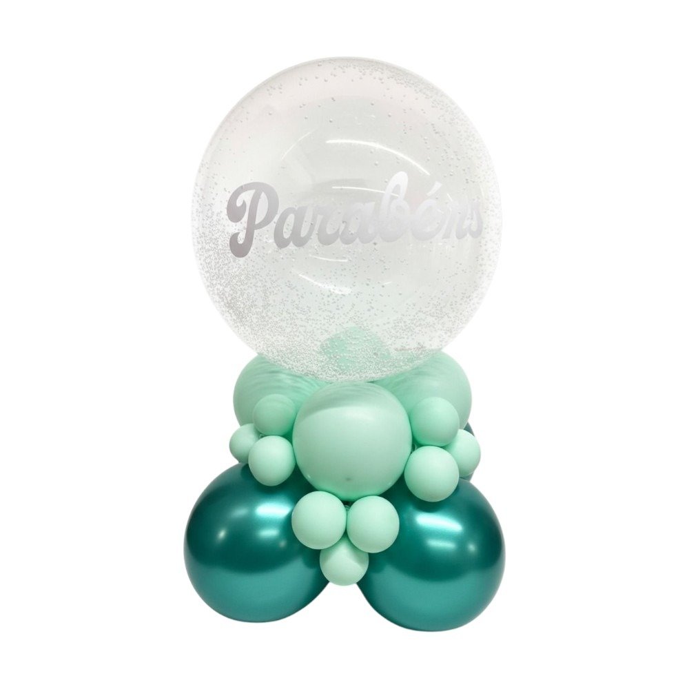 Arranjo com Balão Bubble Verde M Parabéns