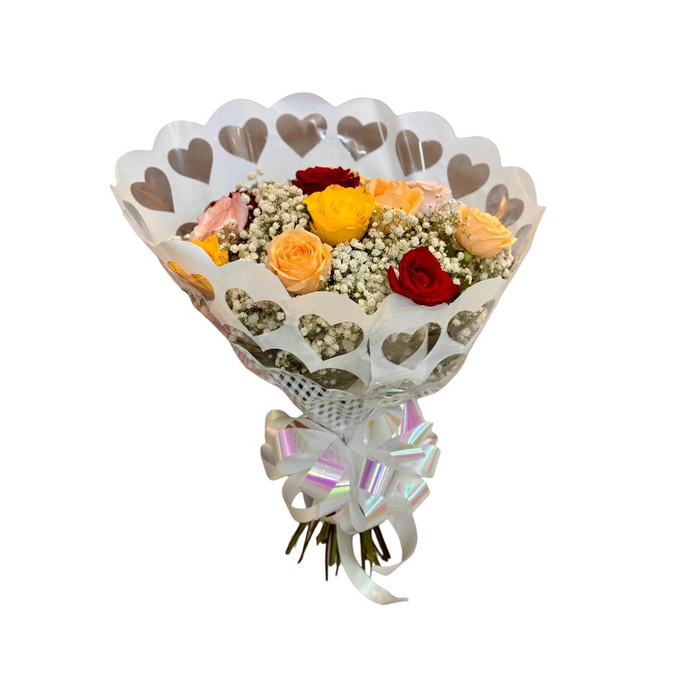 Buquê Tradicional do Amor (12 Rosas Coloridas)