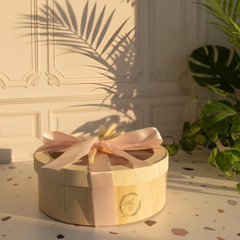 Cesta De Café Da Manhã Box Redonda De Madeira