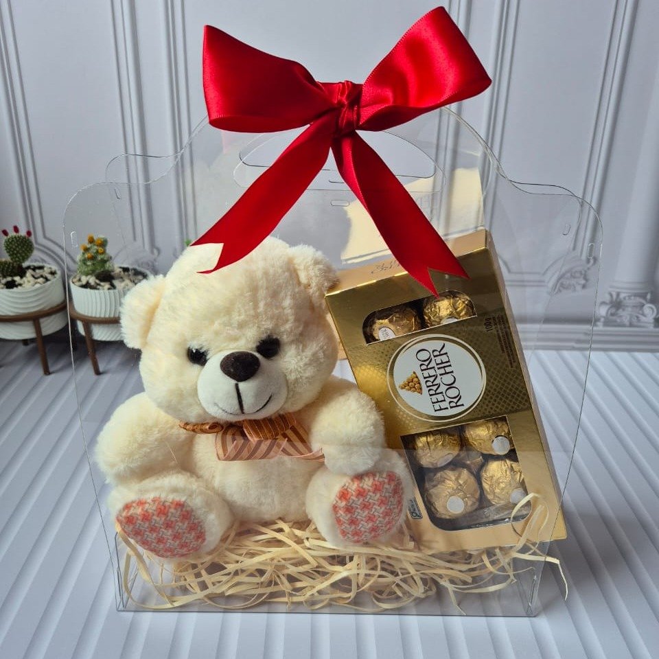 Bolsa Transparente Com Ursinho E Chocolate