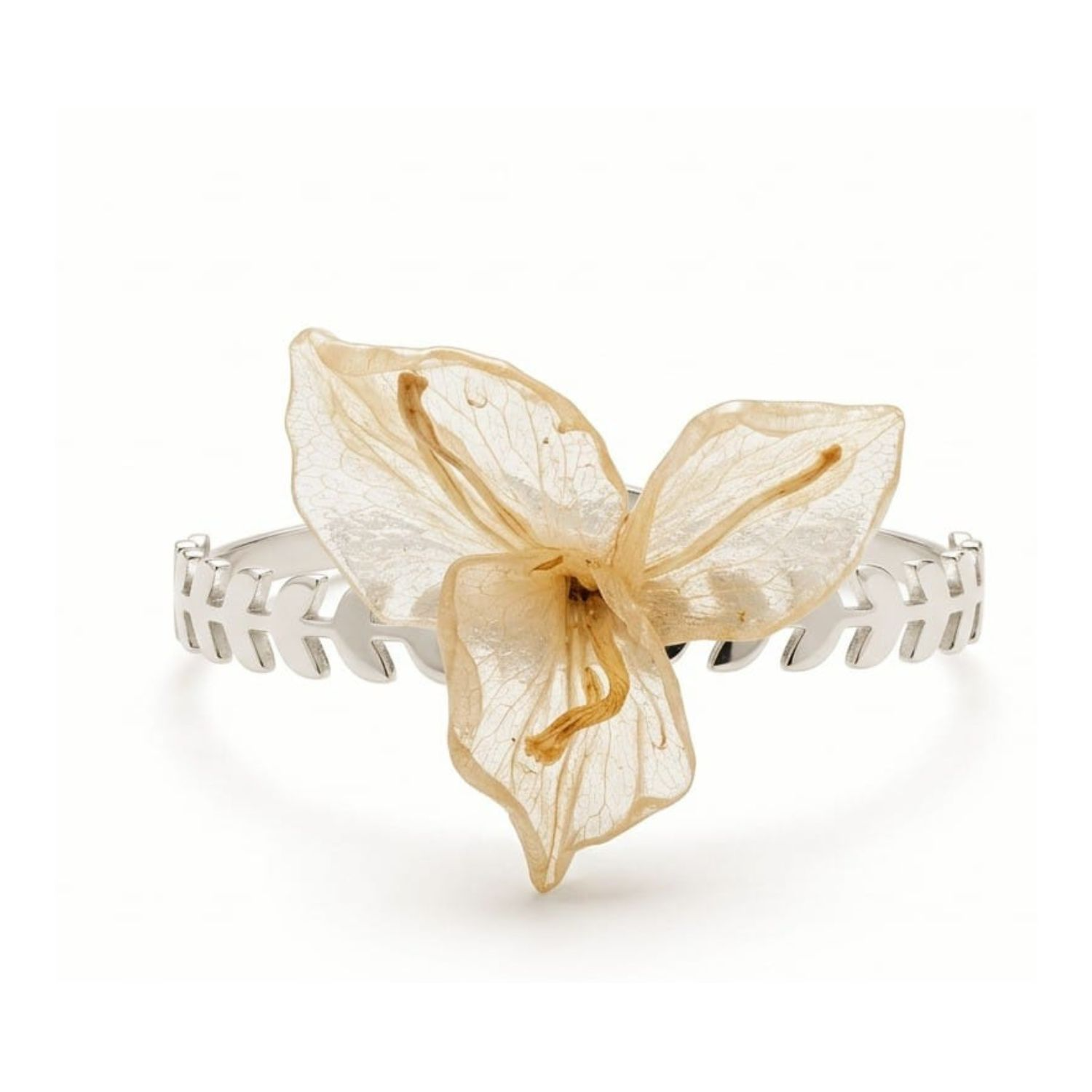 Joia Botânica Bracelete Bougainvillea Banho Prata