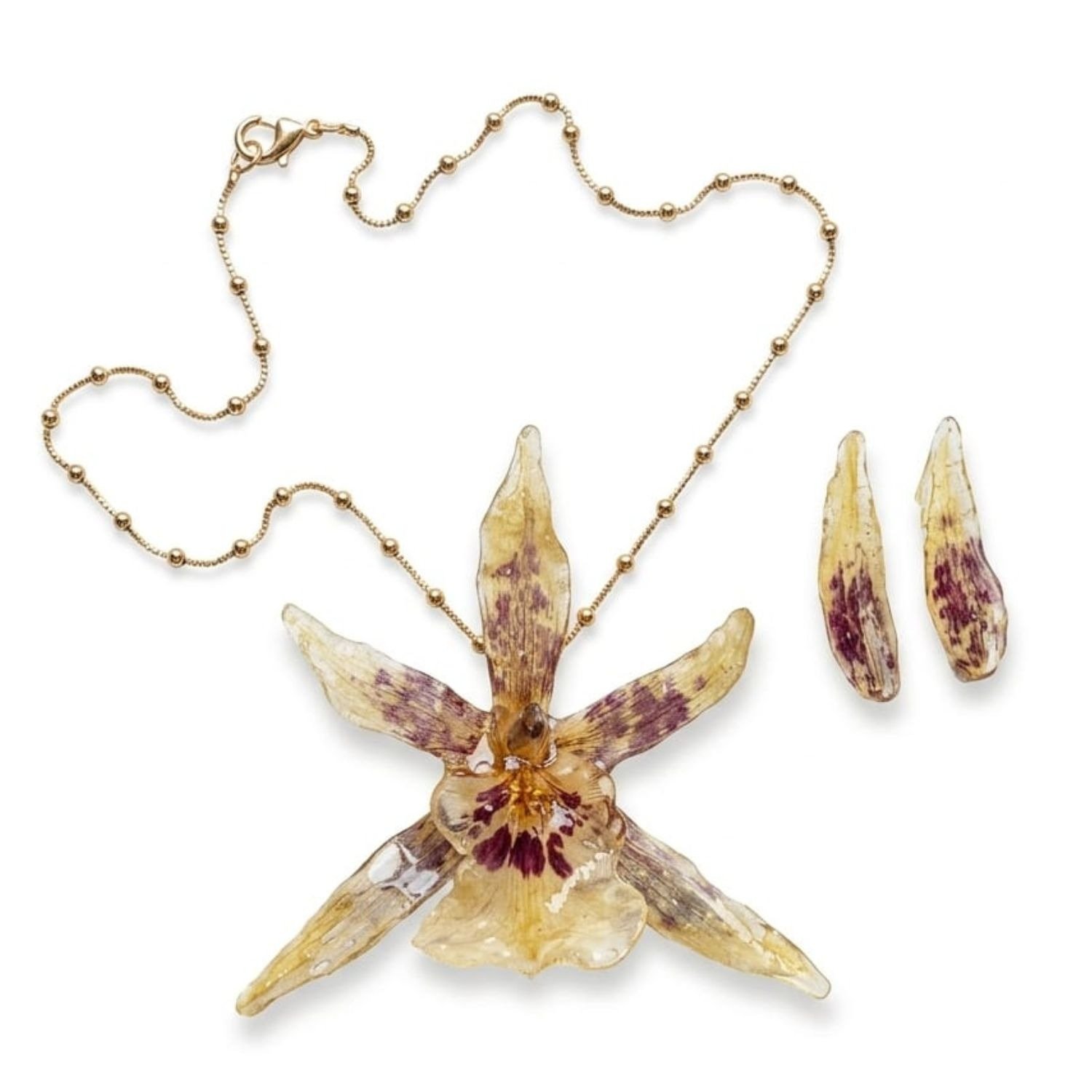 Joia Botânica Orquidea Oncidium Banho Nobre Ouro