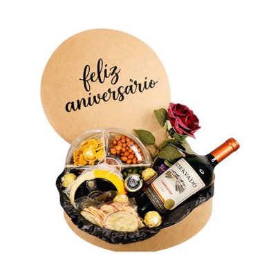 Queijos e Vinho na Caixa de Aniversário