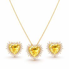 Conjunto Coração Ouro 18K Amarelo Luxo Feminino