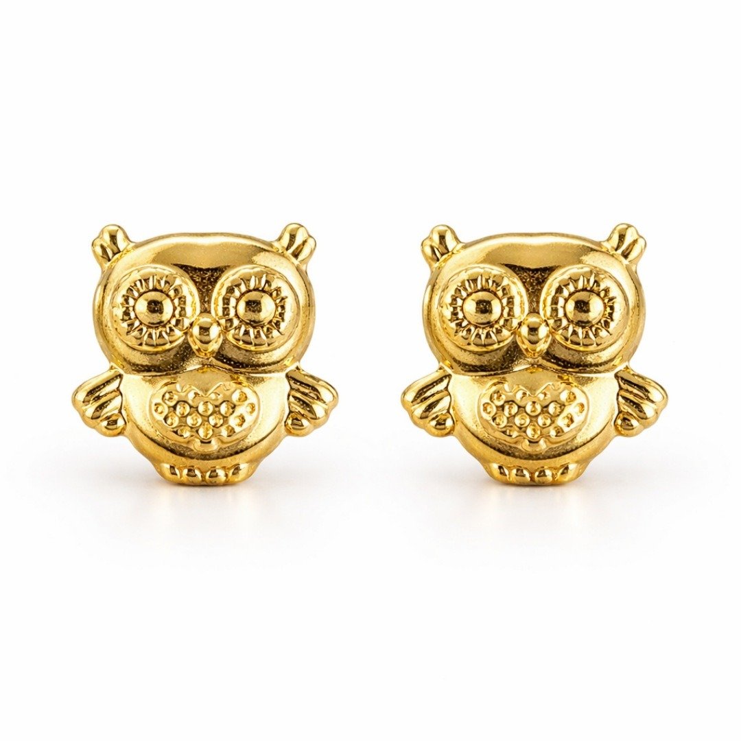 Conjunto Coruja Dourado Semijoia Premium Luxo