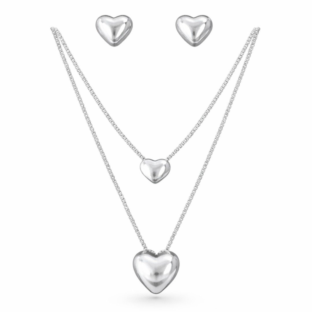 Conjunto Coração Rodio  Presente Luxo