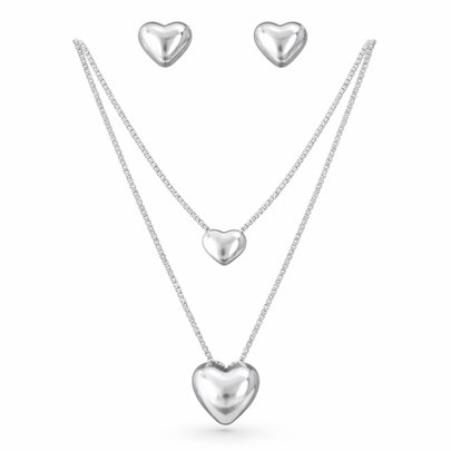 Conjunto Coração Rodio  Presente Luxo