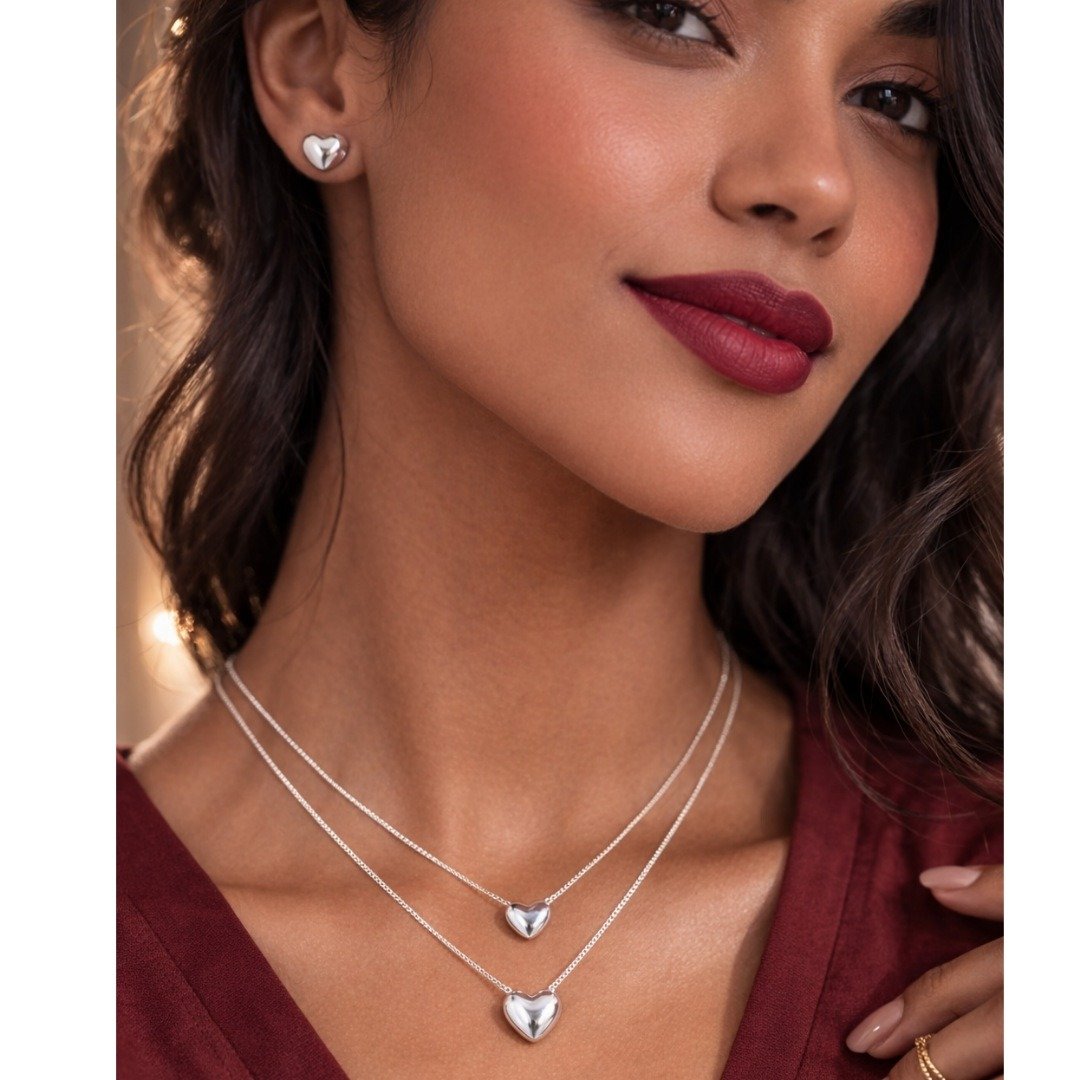 Conjunto Coração Rodio  Presente Luxo