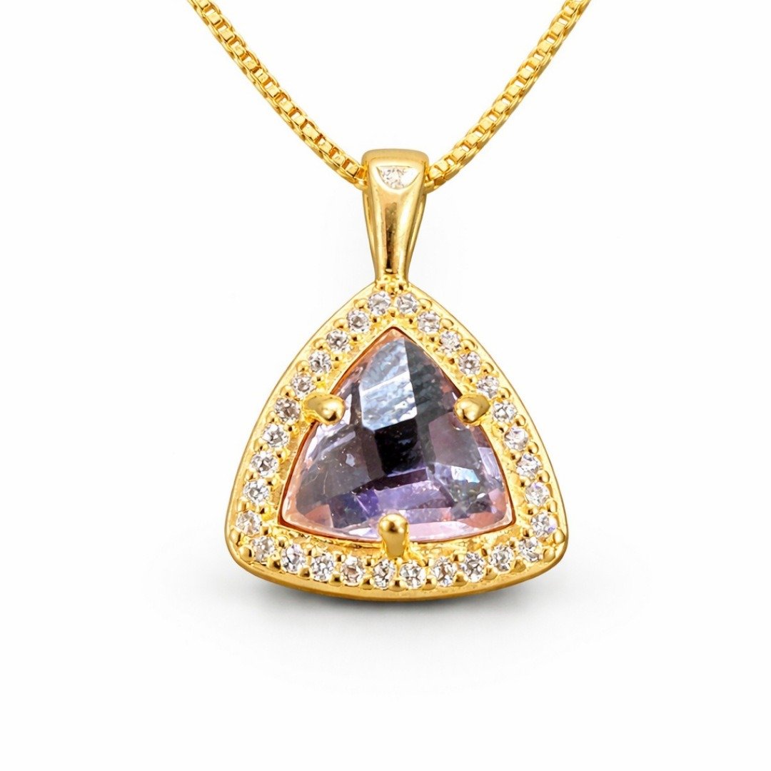 Conjunto Dourado Triângulo Lilas Luxo