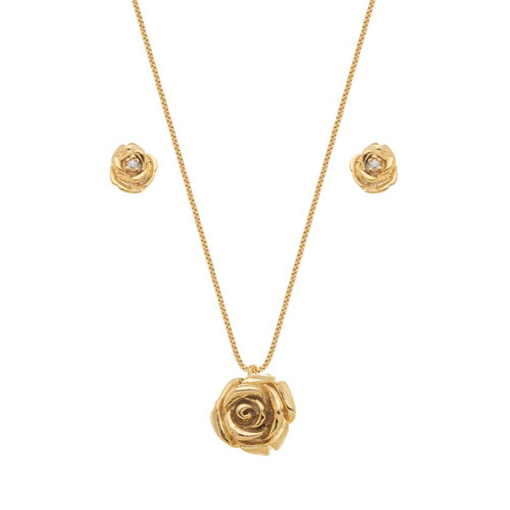 Conjunto Colar e Brinco Banhado a Ouro 18k