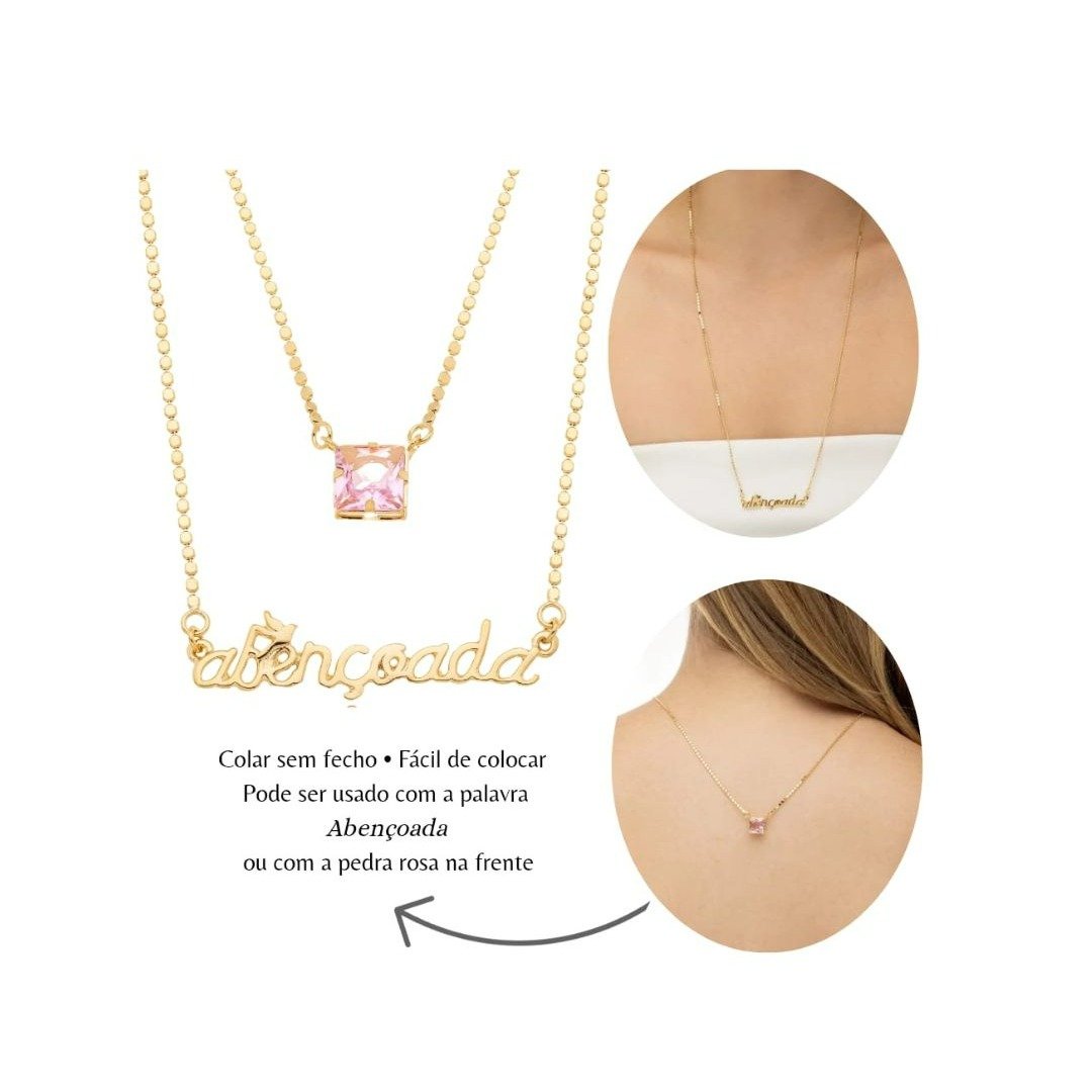 Colar Abençoada Banhado Ouro 18k