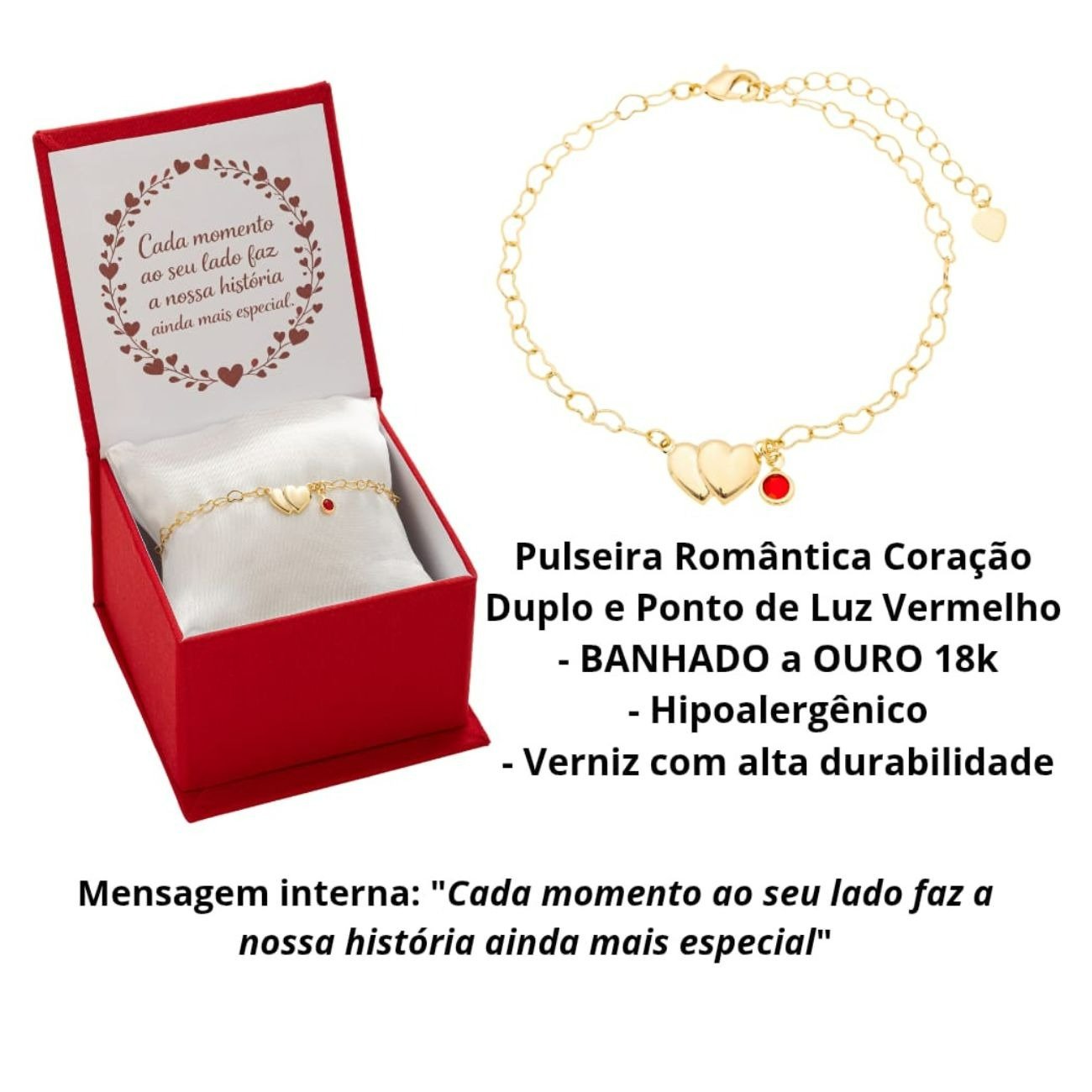 Pulseira Coração Banhado A Ouro 18k Caixa Mensagem
