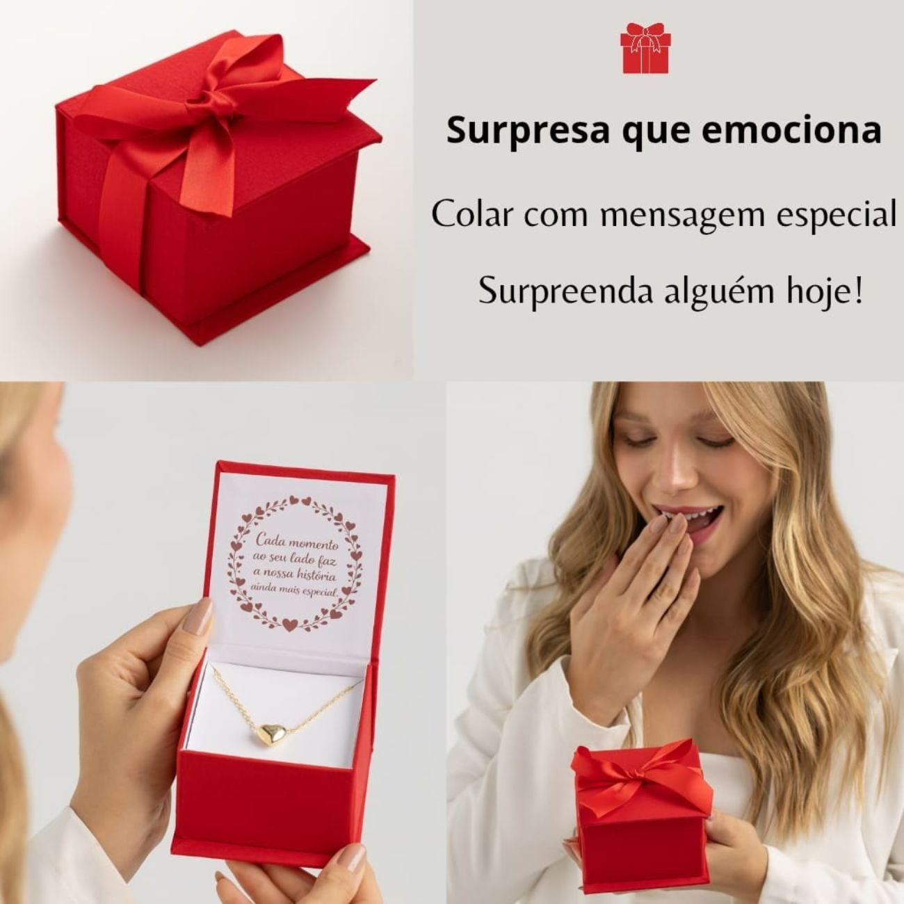 Colar Coração Banhado A Ouro 18k Com Caixa Mensagem