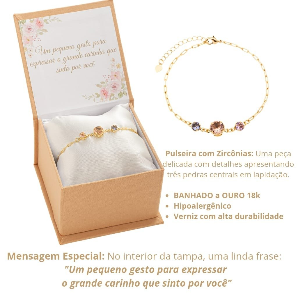 Caixa Mensagem Presente e Pulseira Banhada A Ouro 18k