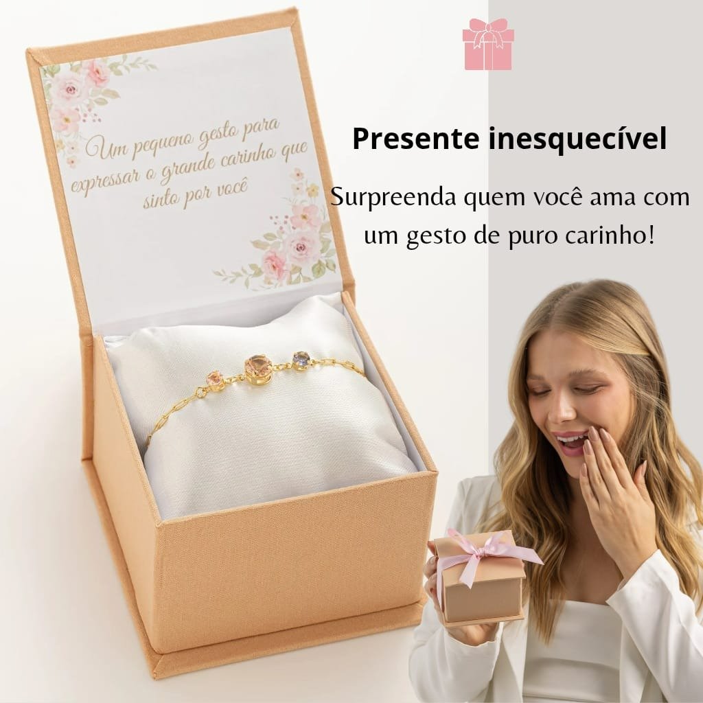 Caixa Mensagem Presente e Pulseira Banhada A Ouro 18k