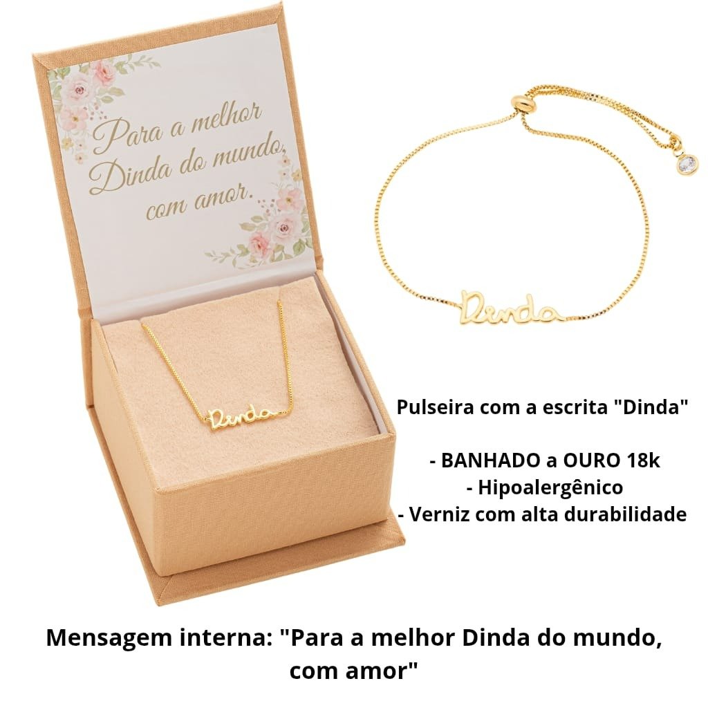 Presente Pulseira Dinda Banhado A Ouro 18k com Caixa