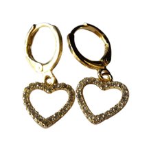 Brinco Ouro Argola Coração Cravejado