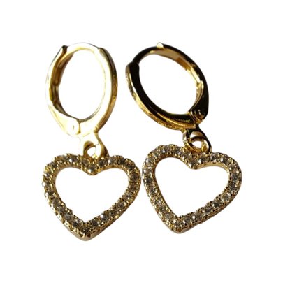 Brinco Ouro Argola Coração Cravejado