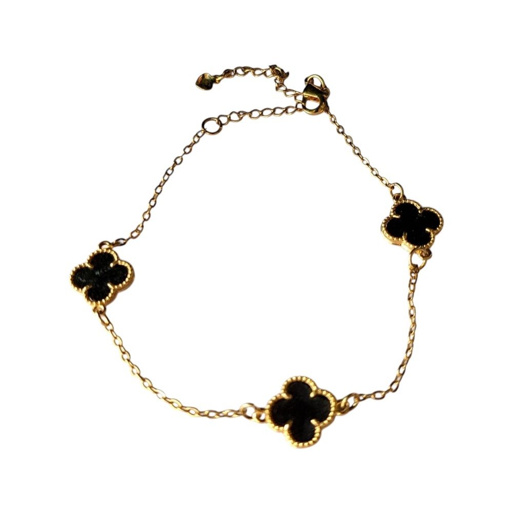 Pulseira Ouro Trevos Pretos