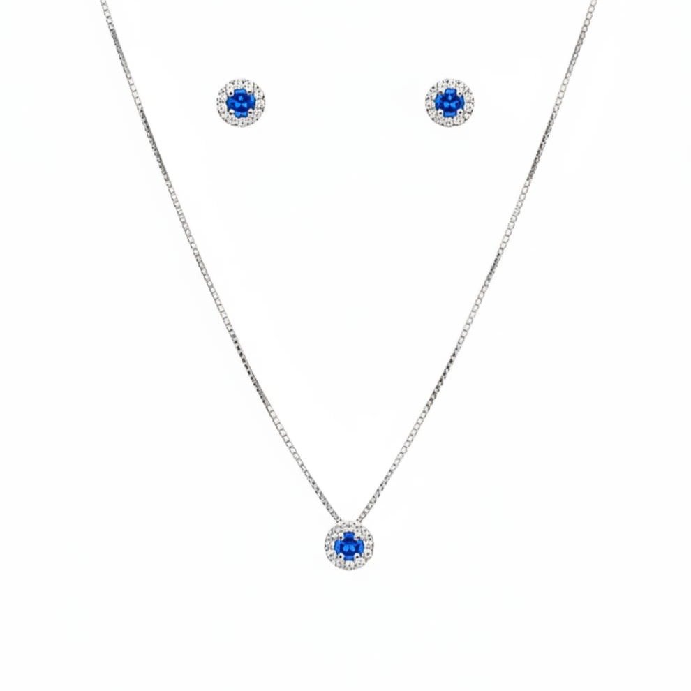 Conjunto Colar Pingente e Brincos Azul - Prata 925