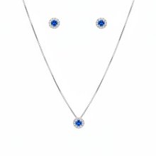 Conjunto Colar Pingente e Brincos Azul - Prata 925