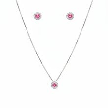 Conjunto Colar Pingente e Brincos Pink - Prata 925