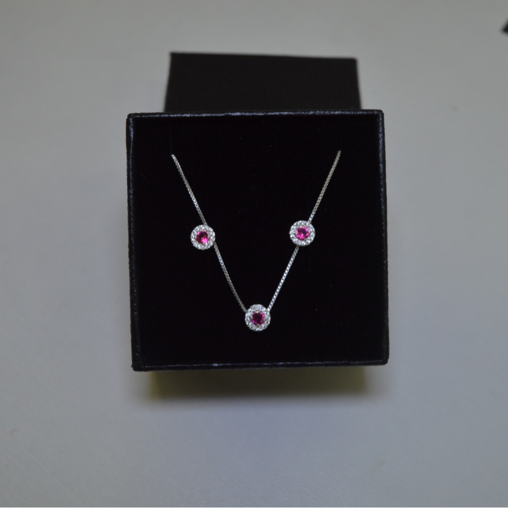 Conjunto Colar Pingente e Brincos Pink - Prata 925