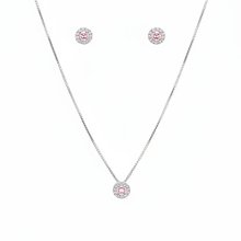 Conjunto Colar Pingente e Brincos Rosa Claro Prata 925