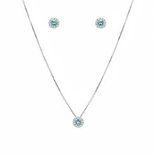 Conjunto Colar Pingente e Brincos Verde Água Prata 925