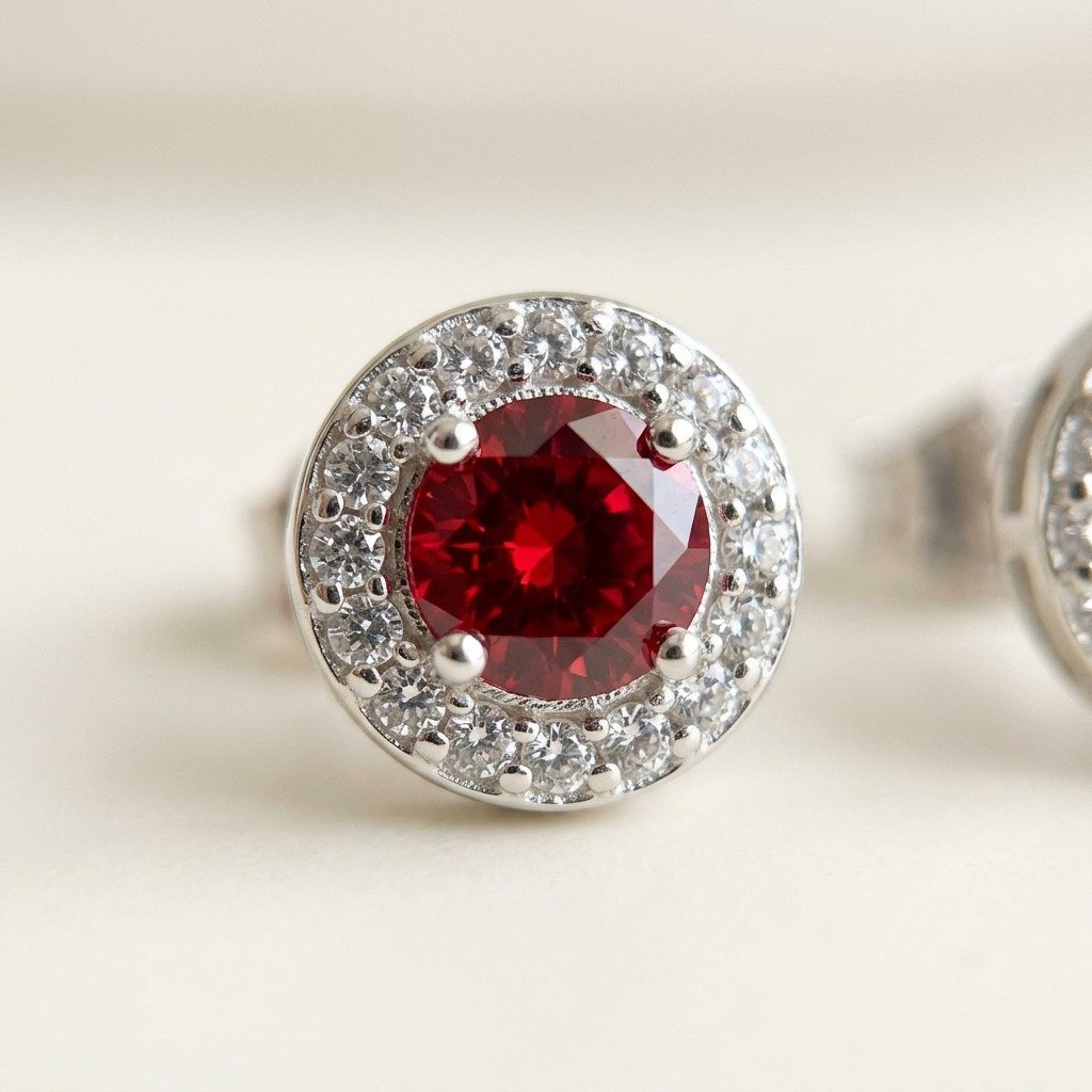 Conjunto Colar Pingente e Brincos Vermelho - Prata 925