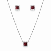 Corrente Pingente e Brinco Quadrado Vermelho Prata 925