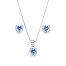 Corrente Pingente Brincos Coração Azul Claro Prata 925