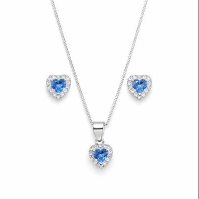 Corrente Pingente Brincos Coração Azul Claro Prata 925