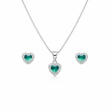 Corrente Pingente Brincos Coração Verde Água Prata 925