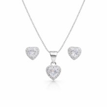 Corrente Pingente e Brincos Coração Branca Prata 925