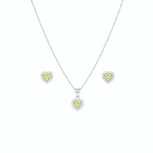 Corrente Pingente e Brincos Coração Amarelo Prata 925