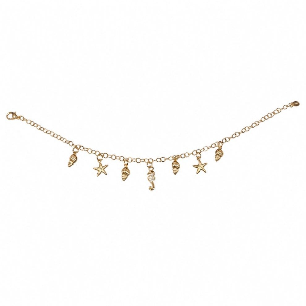 Pulseira Folheada Ouro Com Pingentes Do Mar