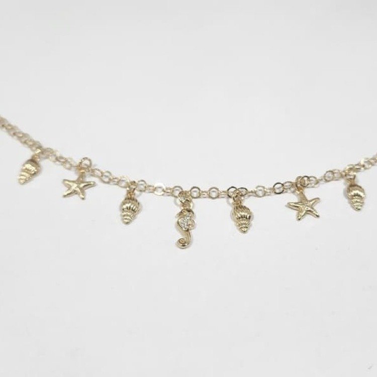 Pulseira Folheada Ouro Com Pingentes Do Mar
