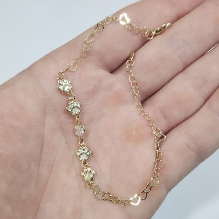 Pulseira Folheada A Ouro 18k Pingente Patinha Zircônia