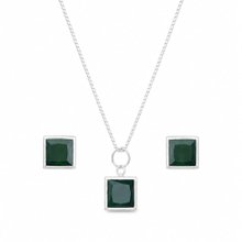 Conjunto Pedras Quadradas Verde Prata 925