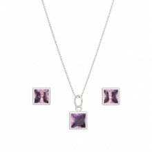 Conjunto Pedras Quadradas Rosa Prata 925