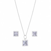 Conjunto Pedras Quadradas Branca Prata 925
