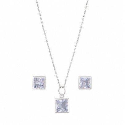 Conjunto Pedras Quadradas Branca Prata 925