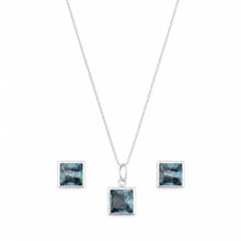 Conjunto Pedras Quadradas Azul Claro Prata 925