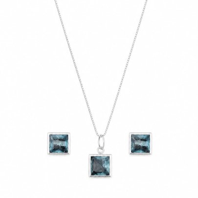 Conjunto Pedras Quadradas Azul Claro Prata 925