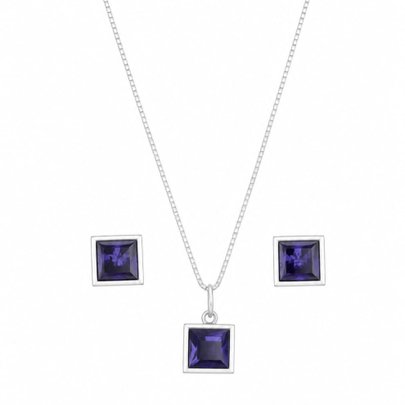 Conjunto Pedras Quadradas Roxo Prata 925