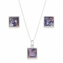 Conjunto Pedras Quadradas Roxo Claro Prata 925